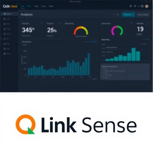 A dashboard displaying various data visualizations with the Qlik Sense logo subtly visible, representing data-driven insights.